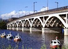 手賀大橋とスワンボートの写真