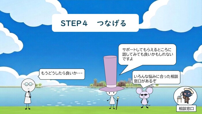 親「もうどうしたら良いか…」アビビ「サポートしてもらえるところに話してみても良いかもしれないですよ」タロウ「いろんな悩みに合った相談窓口があるぞ」