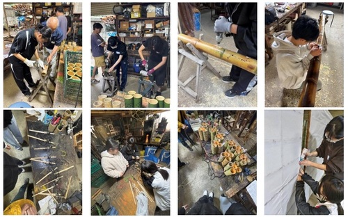 竹灯籠作りの様子