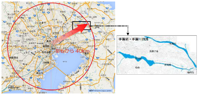 手賀沼・手賀川地域の位置図